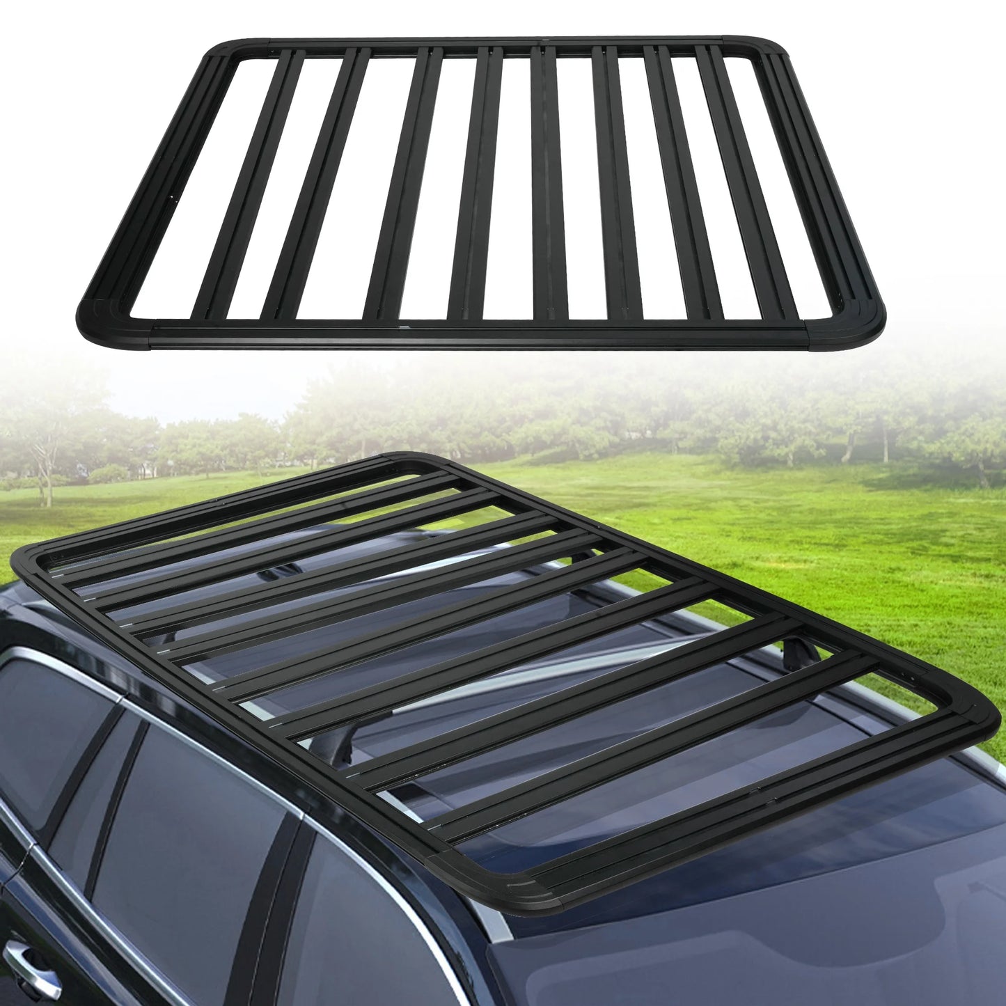 67"x52" Aluminum Car Roof Platform, Universal Rooftop Cargo Carrier Sizeystem Max 660lbs Load, Black Fits for SizeUV Truck Cars