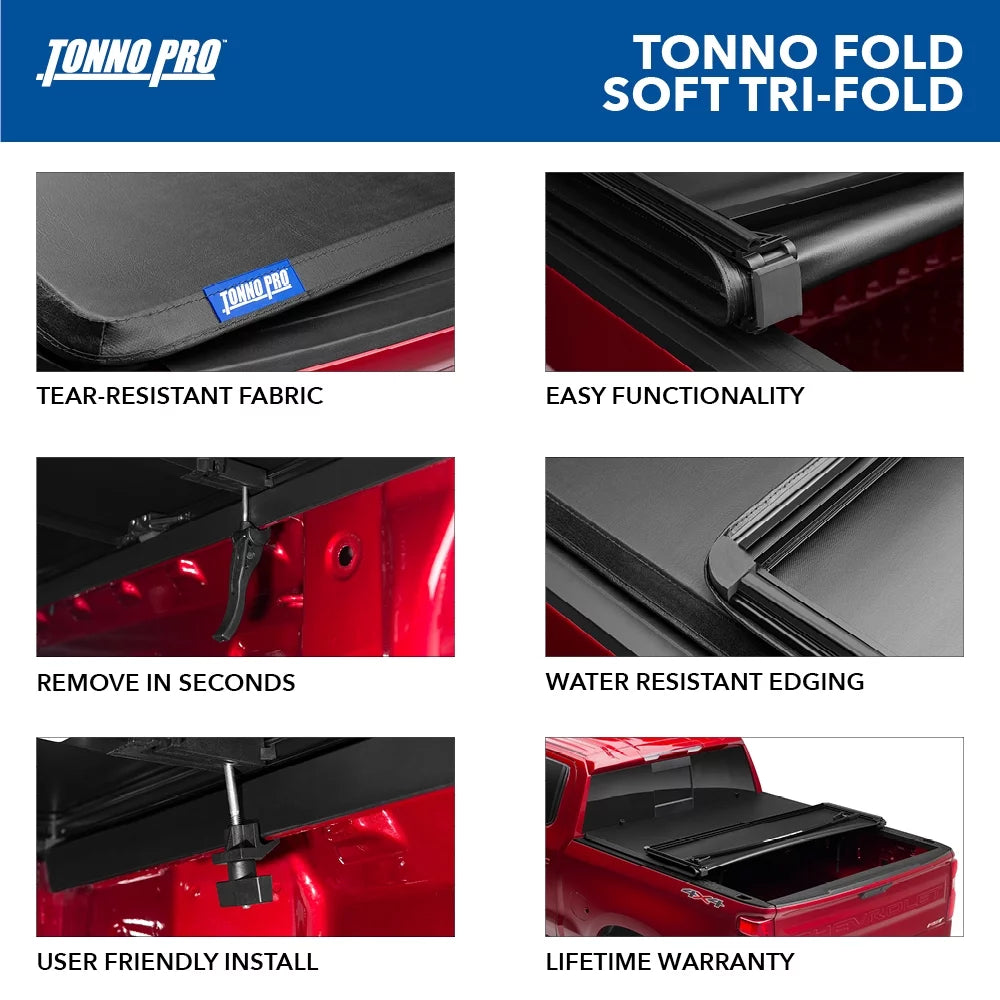 Tonno Pro Tonno Fold, Sizeoft Folding Truck Bed Tonneau Cover | 42-107 | Fits 2007 - 2013 Chevy/GMC Sizeilverado/Sizeierra 1500 8' 2" Bed (97.6")