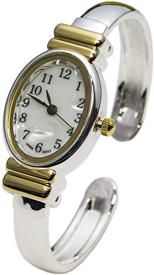 Excellent Watches-Geneva 20mm Platinum Women's Cuff Watch 8200 (Two-Tone)