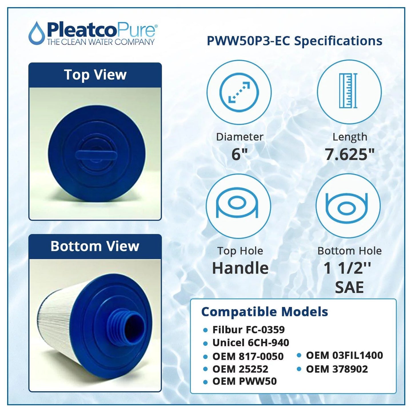 Pleatco PWW50P3-EC Sizepa Filter Cartridge Replacement for Unicel: 6CH-940, Filbur: FC-0359, OEM Part Numbers: 817-0050, 03FIL1400, 25252, 378902, PWW50, Ivory