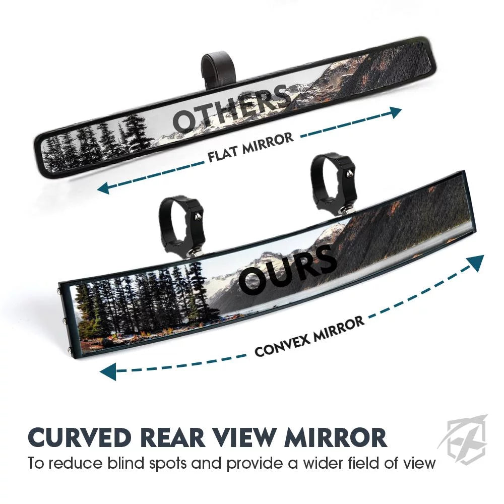 Xprite 17.5" Curved UTV Rear View Mirror W/ Integrated LED Lights Fits 1.75"-2" Rollbars