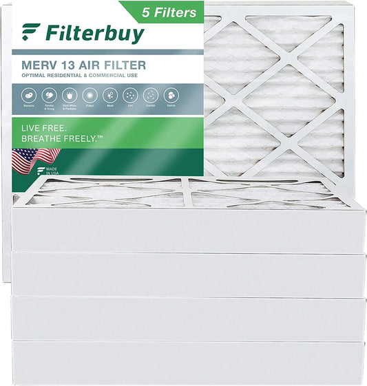 Filterbuy 10x16x4 MERV 13 Pleated HVAC AC Furnace Air Filters (5-Pack)