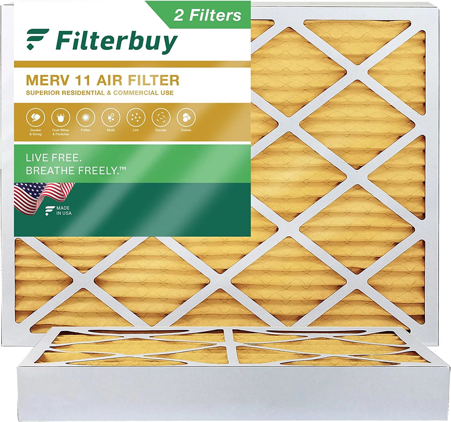 Filterbuy 16x20x4 MERV 11 Pleated HVAC AC Furnace Air Filters (2-Pack)