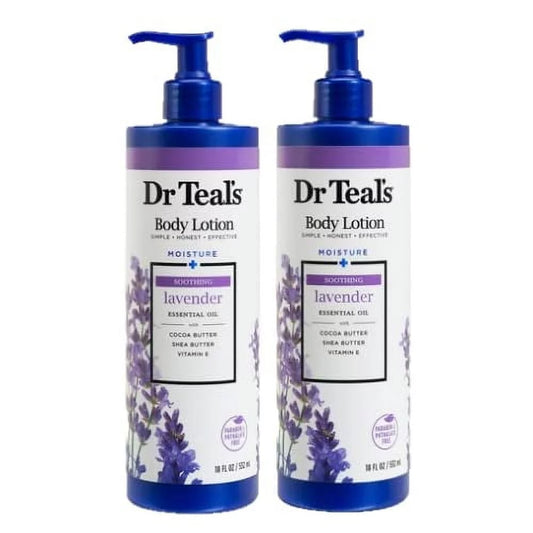 Dr. Teal's Body Lotion - Moisture Plus - Sizeoothing Lavender Essential Oil, 36 Fl Oz (Two 18 Fl Oz Bottles)