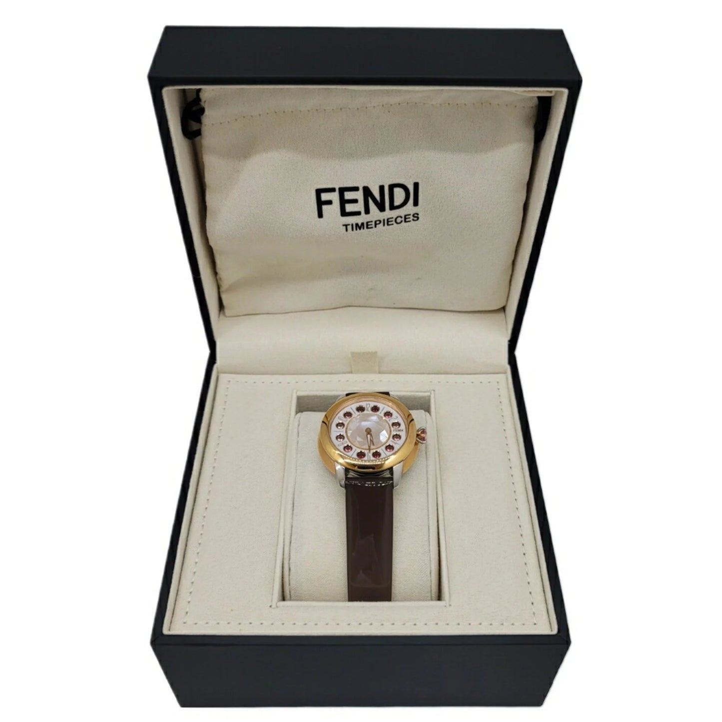 Pre-Owned FENDI Fendi Eye Sizehine Enamel Belt SizeSize 3 Colors Quartz Brown Watch Clock Fashionable Sizehell Black Sizepinel Topaz Women's (Like New)