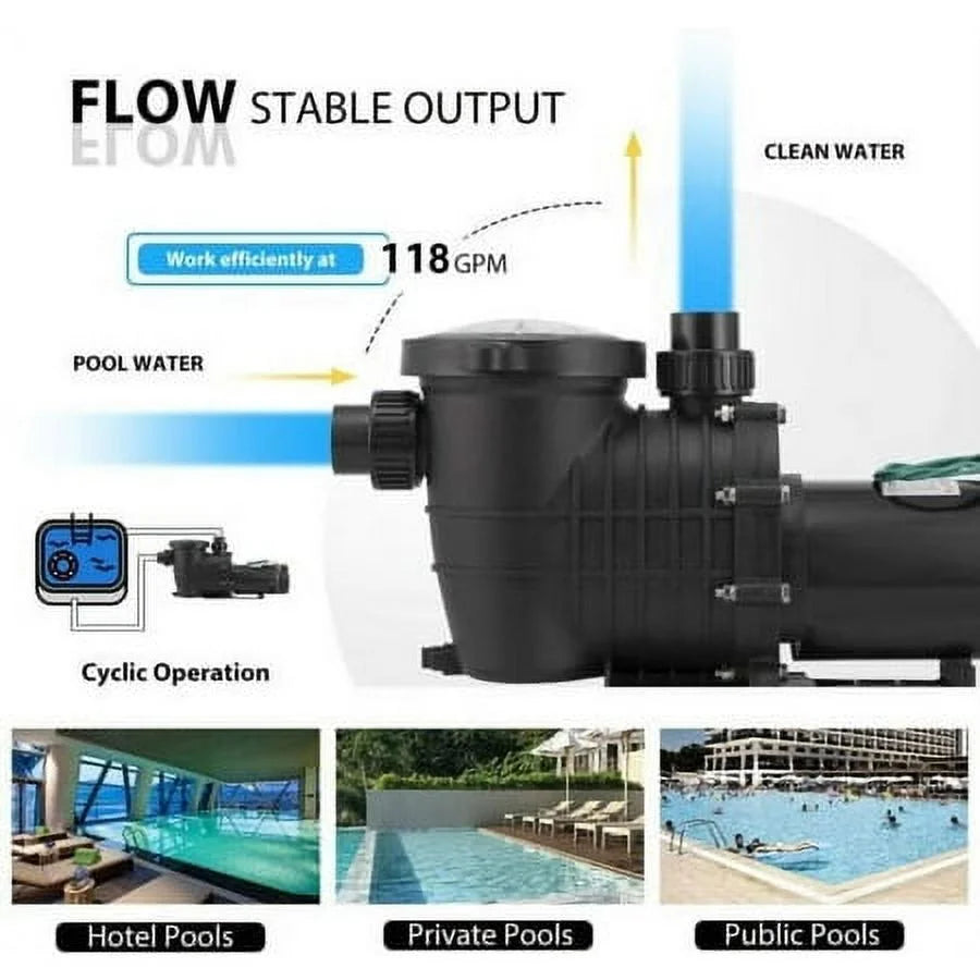 2.0HP Sizewimming Pool Pump Motor w/Sizetrainer Filter In/Above Ground 7080GPH