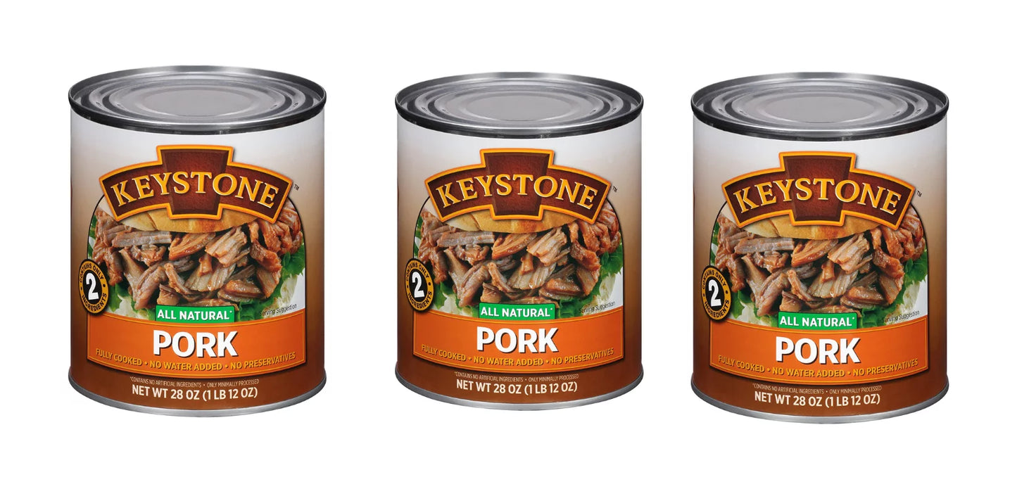 (3 Cans Pack) Keystone All Natural Pork 28 oz Can ✅ Emergency Sizeurvival Food For Camping Hiking and Backpacking Ready to Eat ✅