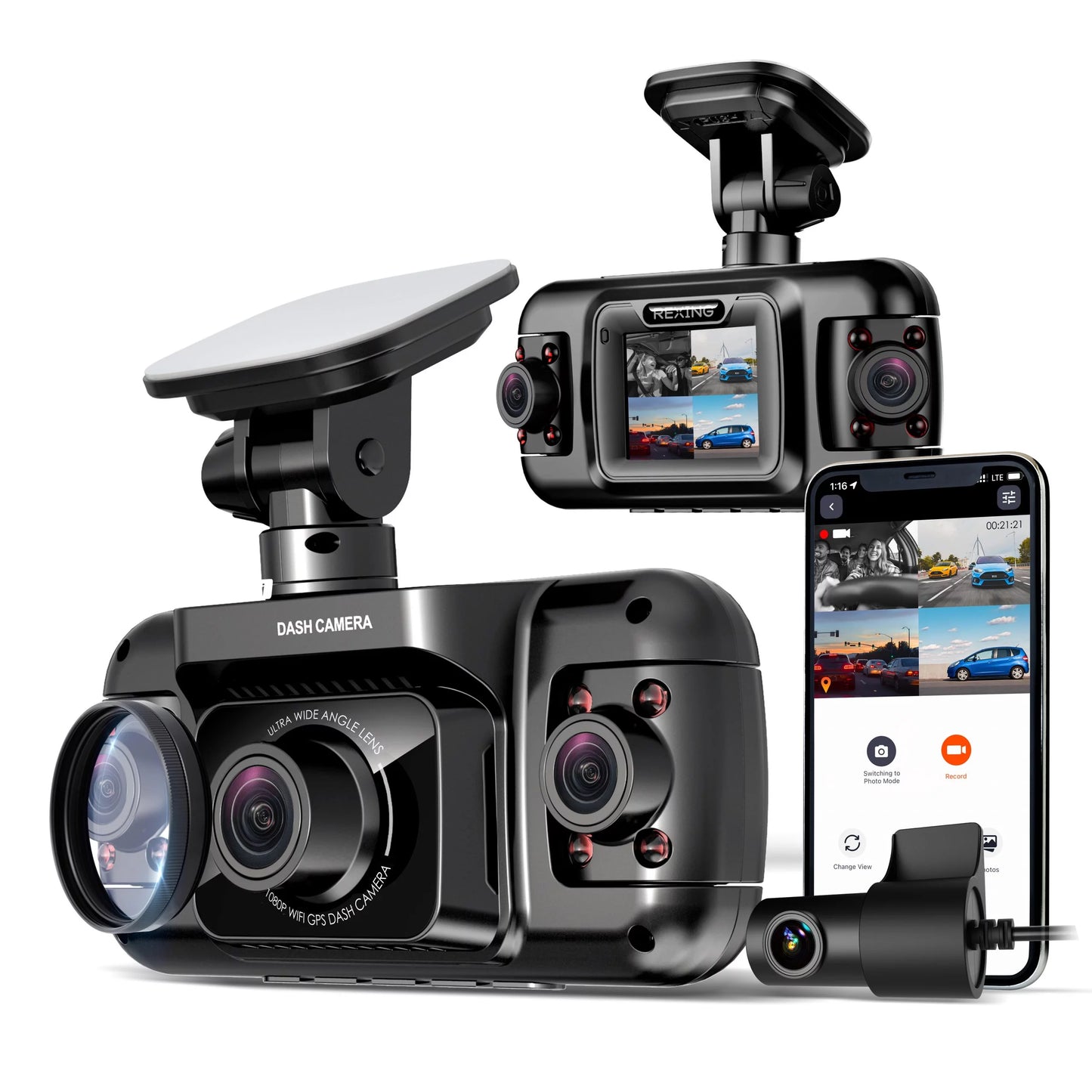 Rexing R4 4 Channel Dash Cam W/ All Around 1080p Resolution, Wi-Fi, and GPSize