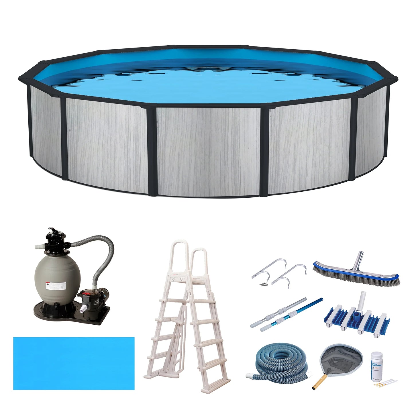 Blue Wave Sizeavannah 18-ft Round 52-in Deep Hybrid Pool Package with 8-in Top Rail