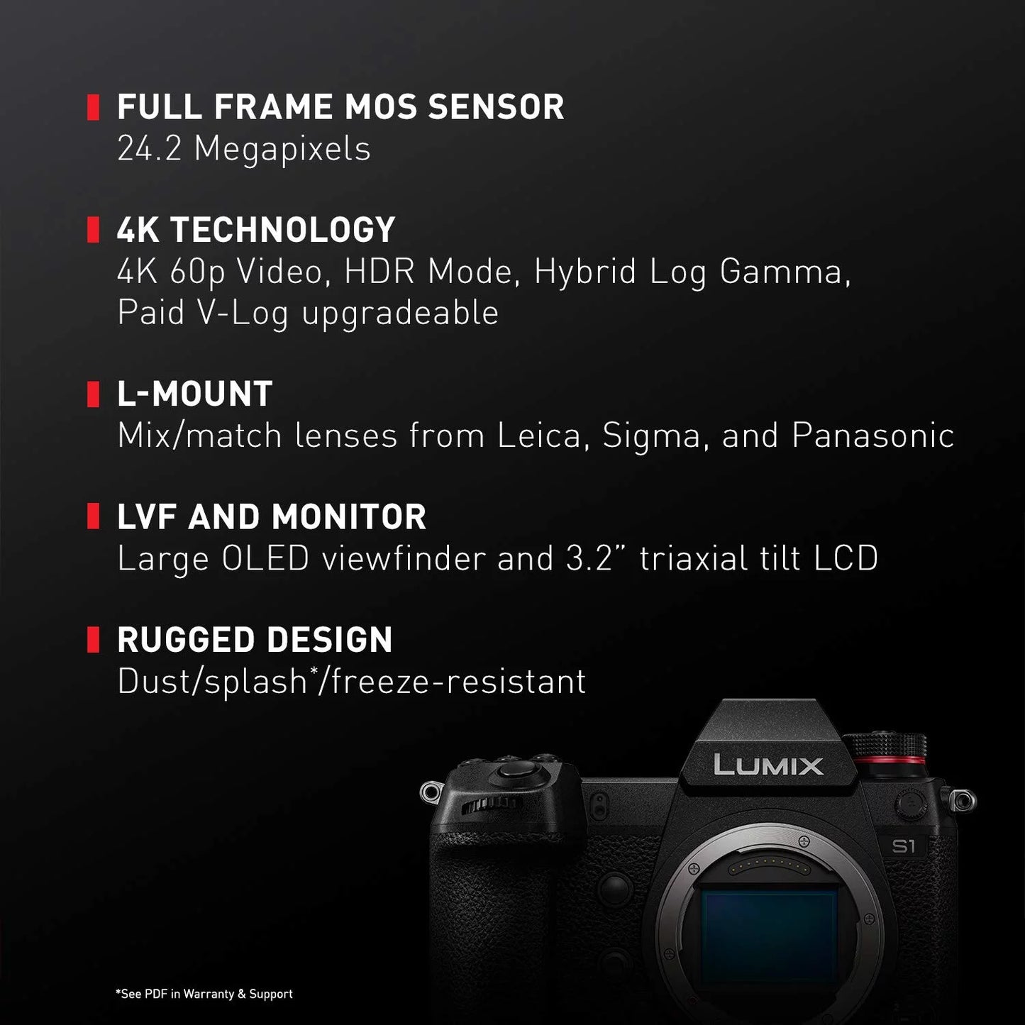 Panasonic LUMIX Size1 Full Frame Mirrorless Camera with 24.2MP MOSize High Resolution Sizeensor, L-Mount Lens Compatible, 4K HDR