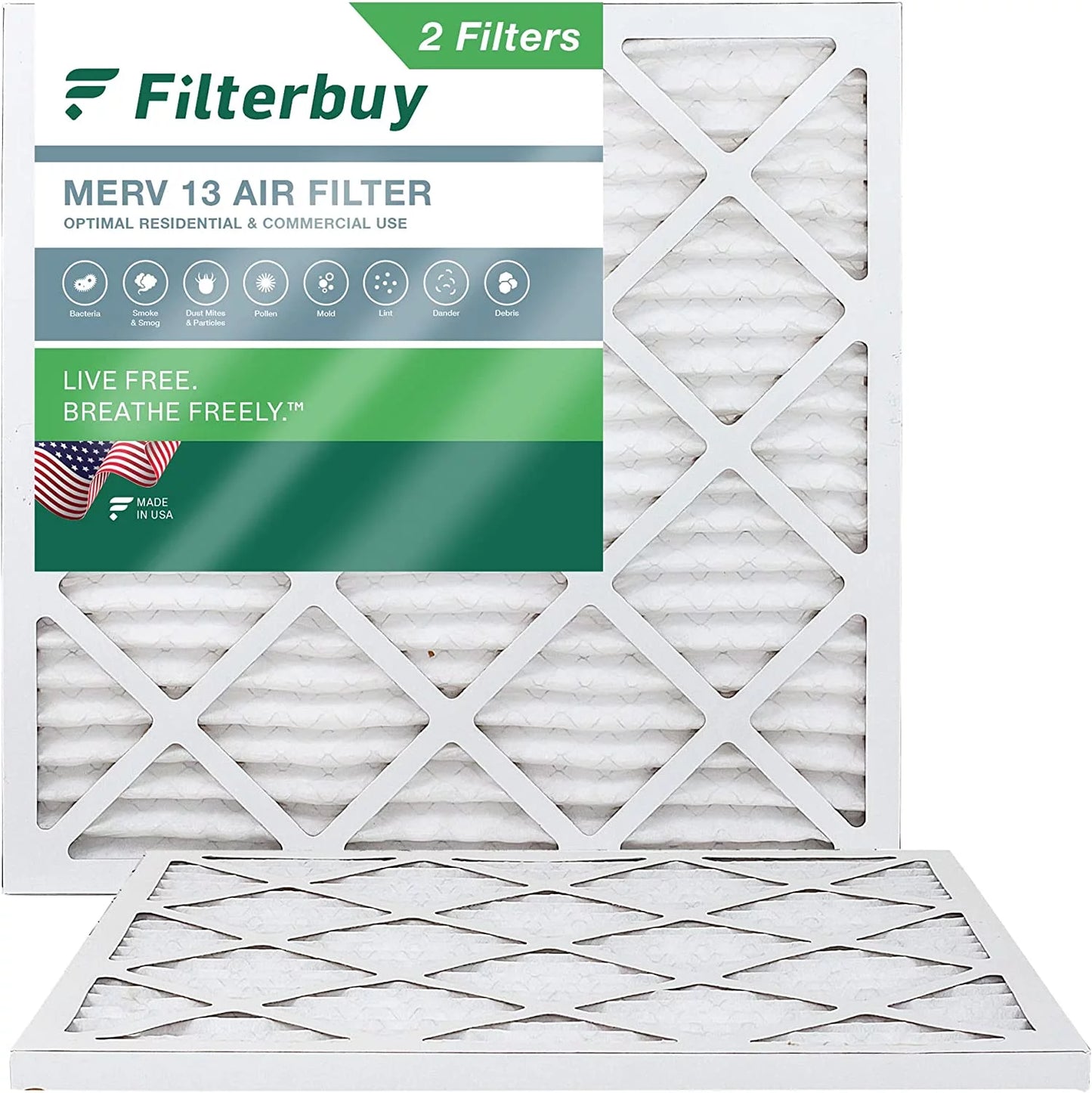 Filterbuy 18x18x1 MERV 13 Pleated HVAC AC Furnace Air Filters (2-Pack)