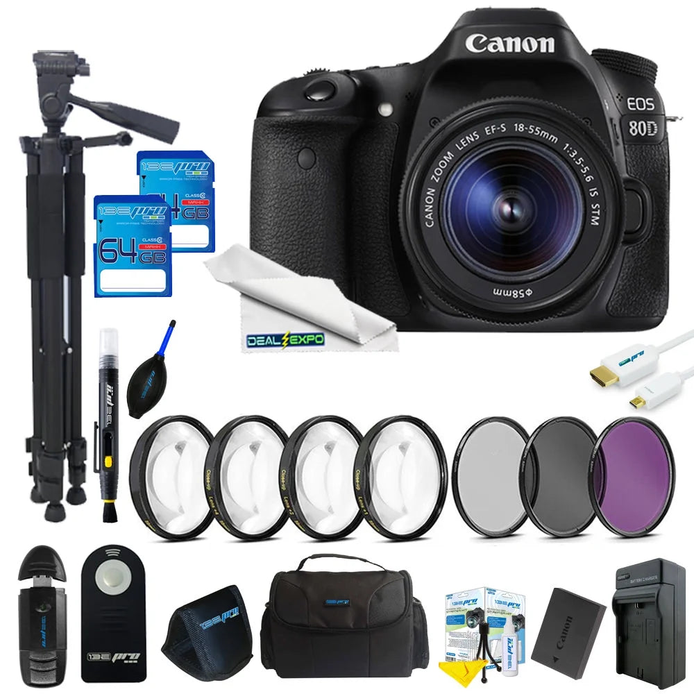 Canon EOSize 80D DSizeLR Camera with 18-55mm Lens + 64GB Expo Advanced Kit