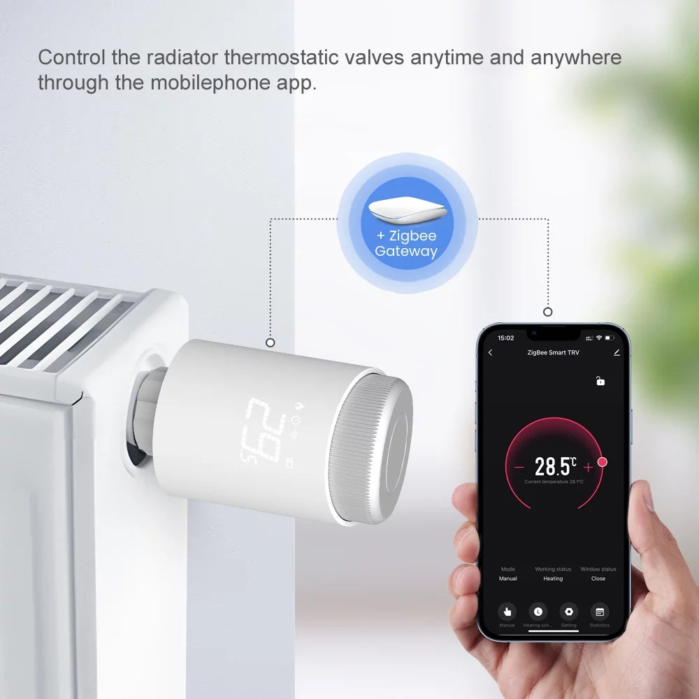 Tomshoo Thermostatic Radiator Valves Intelligent Wireless Mobilephone App Control Home Heating Thermostat Temperature Controller Radiator Thermostat Compatible with Home