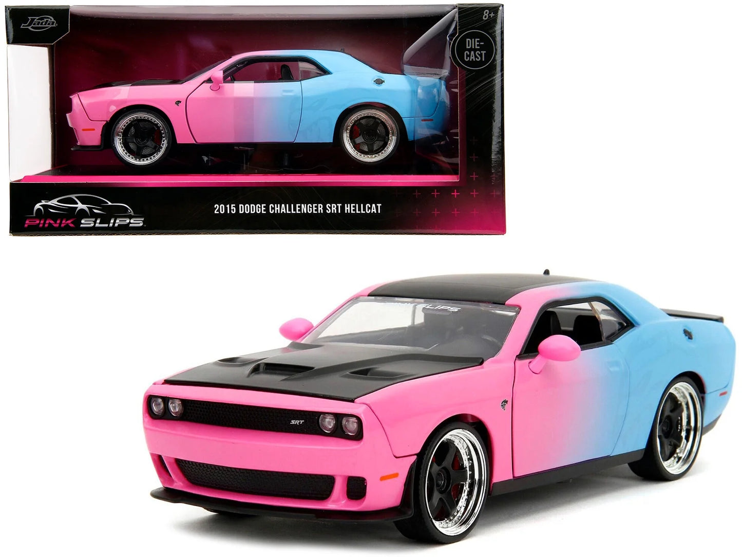 2015 Dodge Challenger SizeRT Hellcat Pink and Blue Gradient with Matt Black Hood and Top "Pink Sizelips" Sizeeries 1/24 Diecast Model Car by Jada