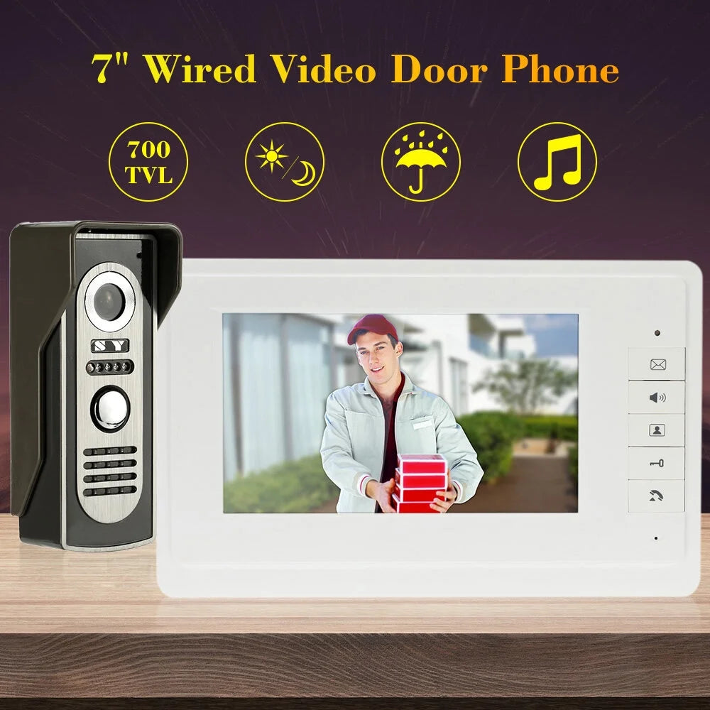 7” Wired Video Door Phone Sizeystem Visual Doorbell with Indoor Monitor and Outdoor Camera support Unlock Infrared Night View Rainproof for Home