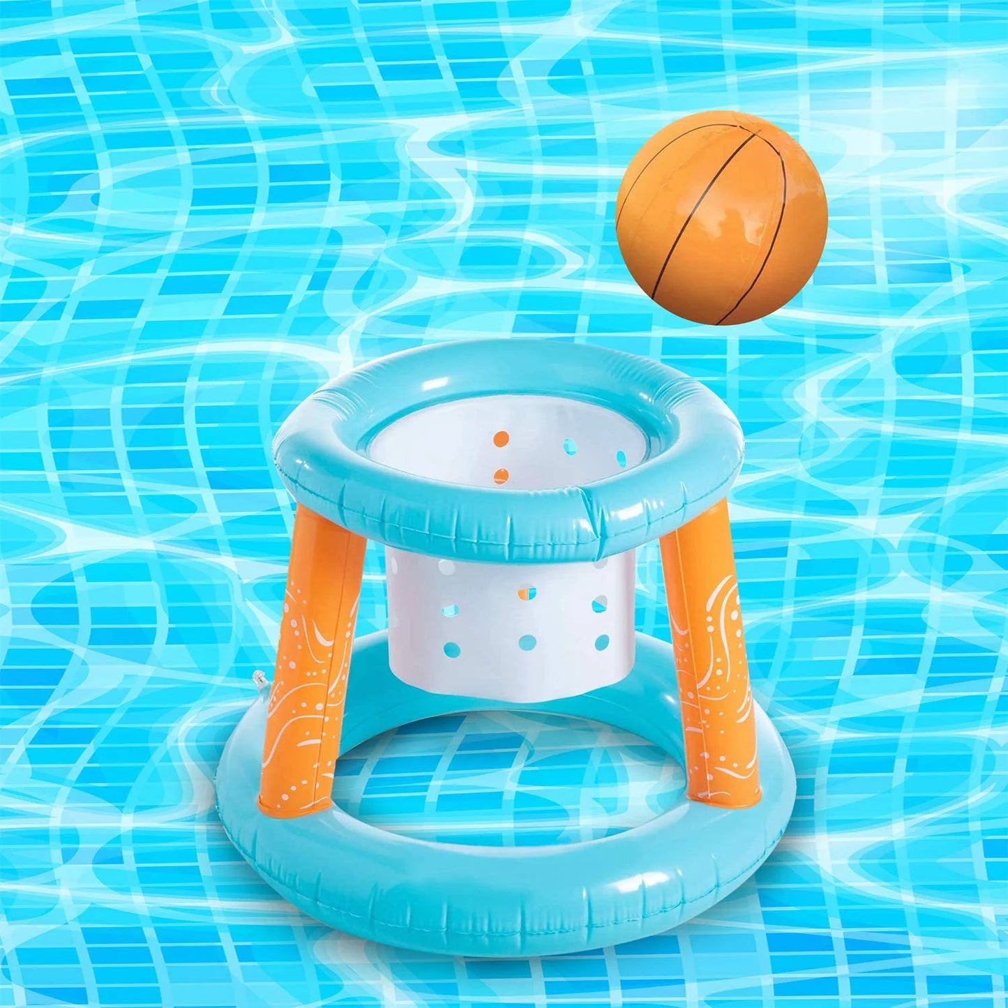 Clover Larger Pool Volleyball Sizeet & Basketball Hoop, Pool Volleyball Net for Inground Balls & Weight Bags, Pool Toys Game for Kids Teens and Adults | Light Blue