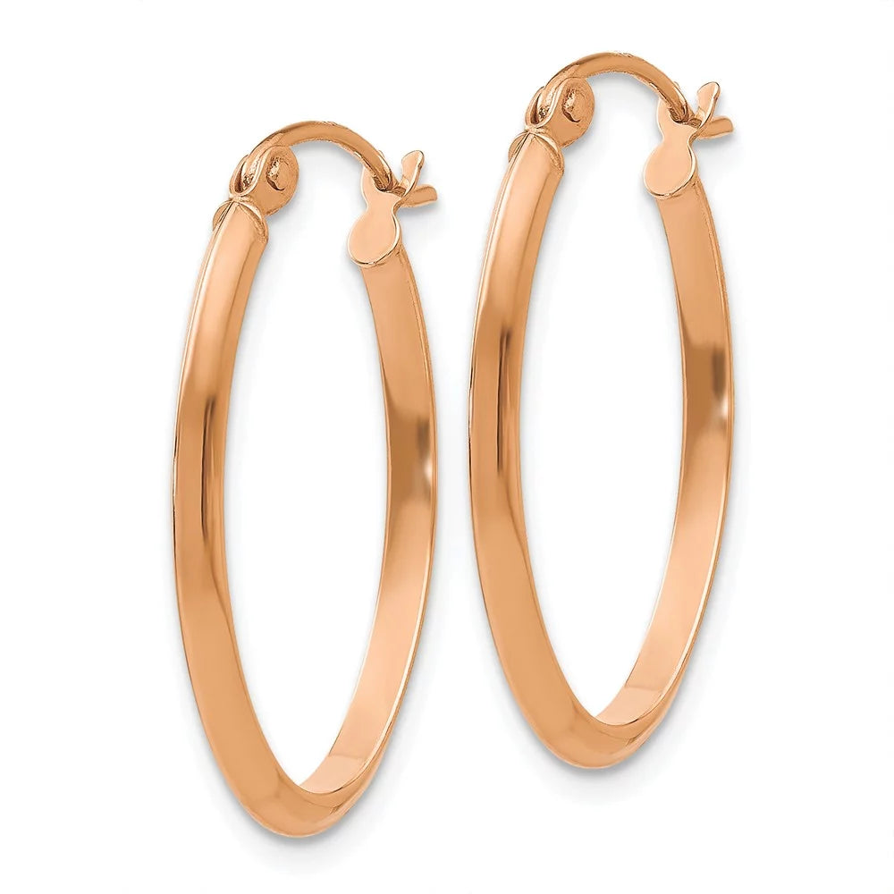 Real 14kt Rose Gold Polished Oval Tube Earrings; for Adults and Teens; for Women and Men