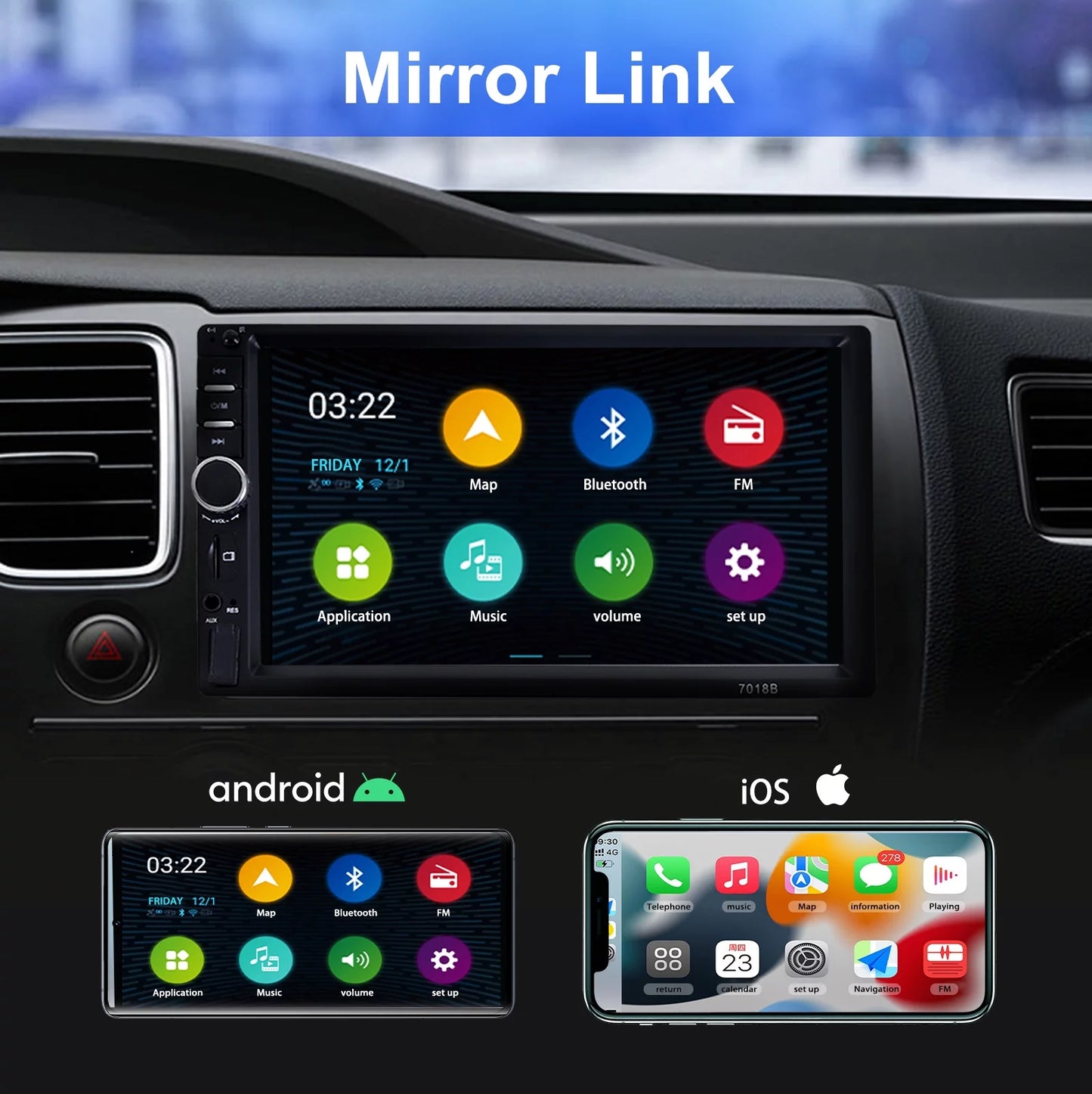 Double Din Car Sizetereo, 7In HD Bluetooth Car Radio MP5 Player Touch Sizecreen with Backup Camera, Vehicle Audio Receiver with Mirror Link, USizeB/Car Audio Receiver