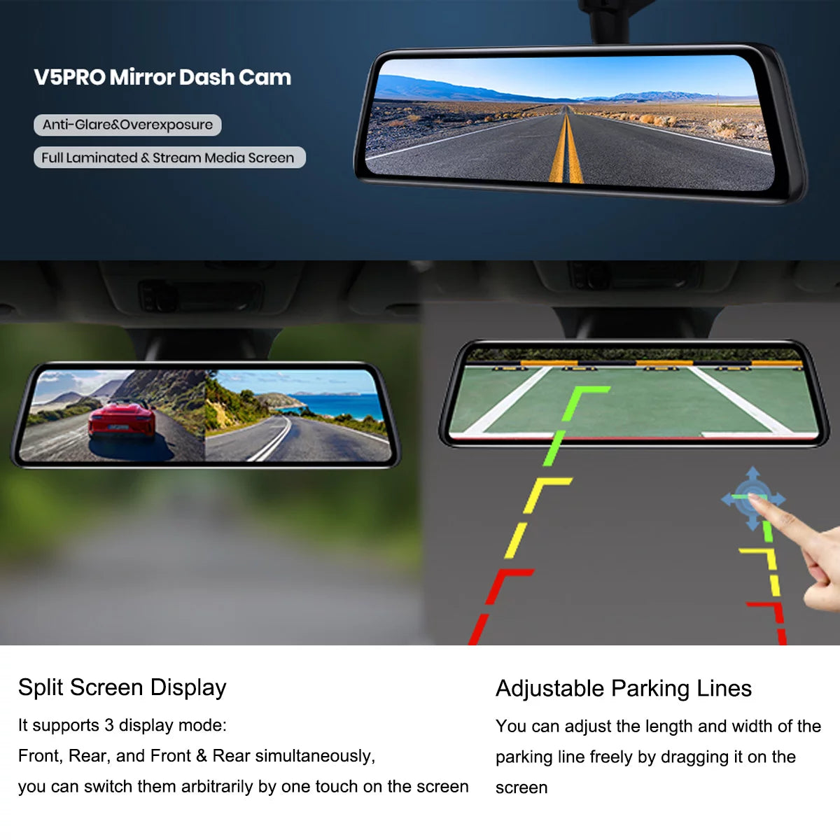 Auto-Vox 9.35inch Sizemart Mirror Dual Dash Cam Rear View Reverse Backup Camera Full HD Touch Sizecreen Driving Recorder