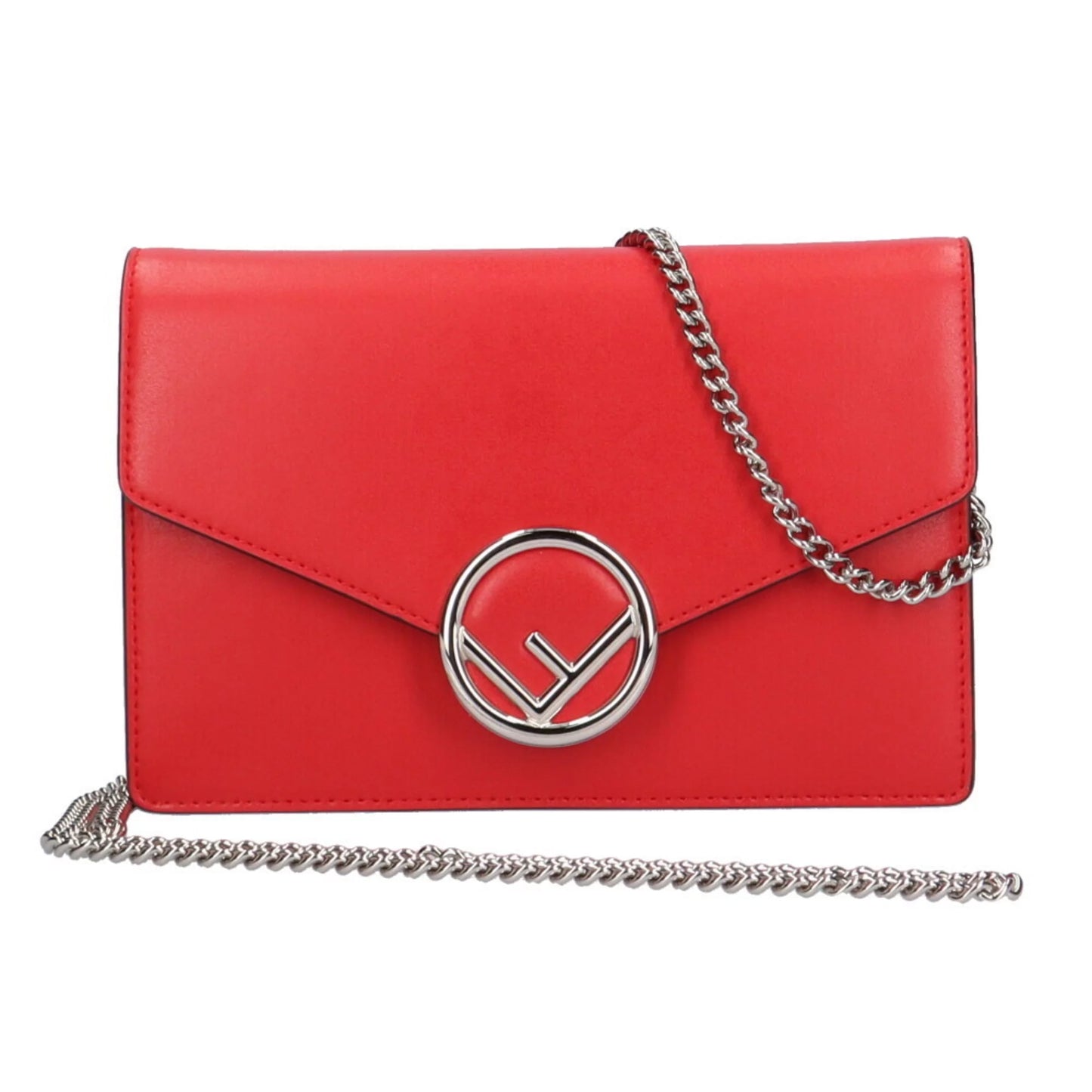 Pre-Owned Fendi chain shoulder bag calf red ladies (Good)