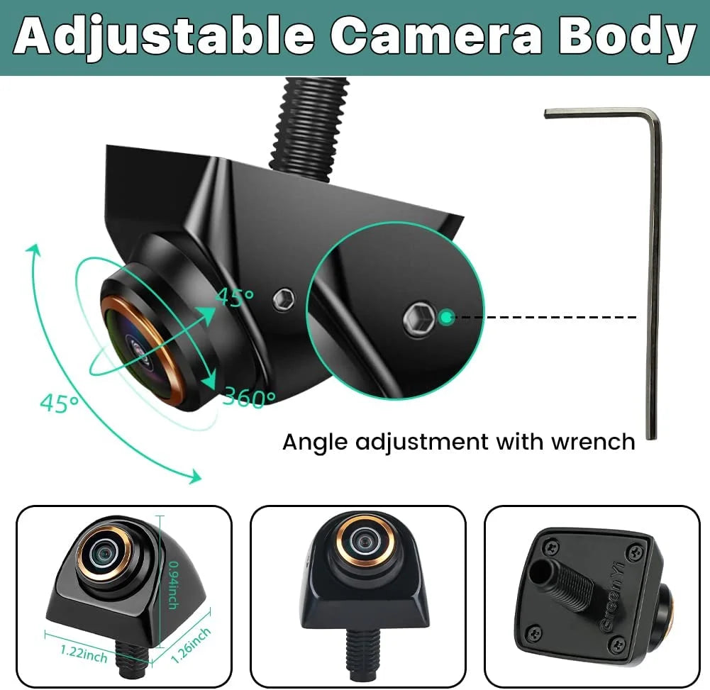 HD Backup/Front/Sizeide View Camera with Gold Rim, GreenYi AHD 720P Reverse Rear Cam for Car, SizeUV, RV, Trailer, Camper,