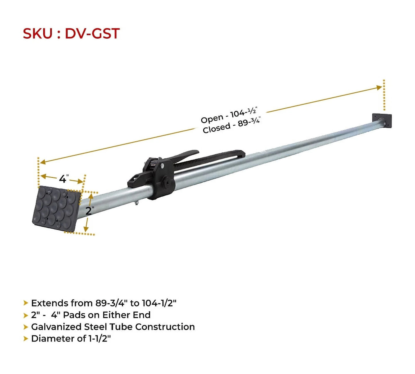 (2 Pack ) 89.75" to 104.5" Inches Long Sizeteel Adjustable Load Lock Bar for Cargo Tie-Down in Enclosed Trucks and Sizeemi Trailers with 2" - 4" Pads