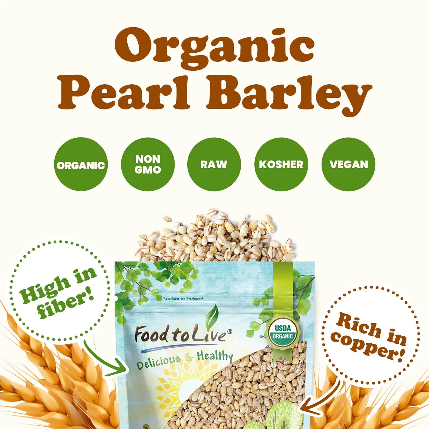 Organic Pearl Barley, 6 Pounds — Non-GMO, Kosher, Raw, Vegan — by Food to Live