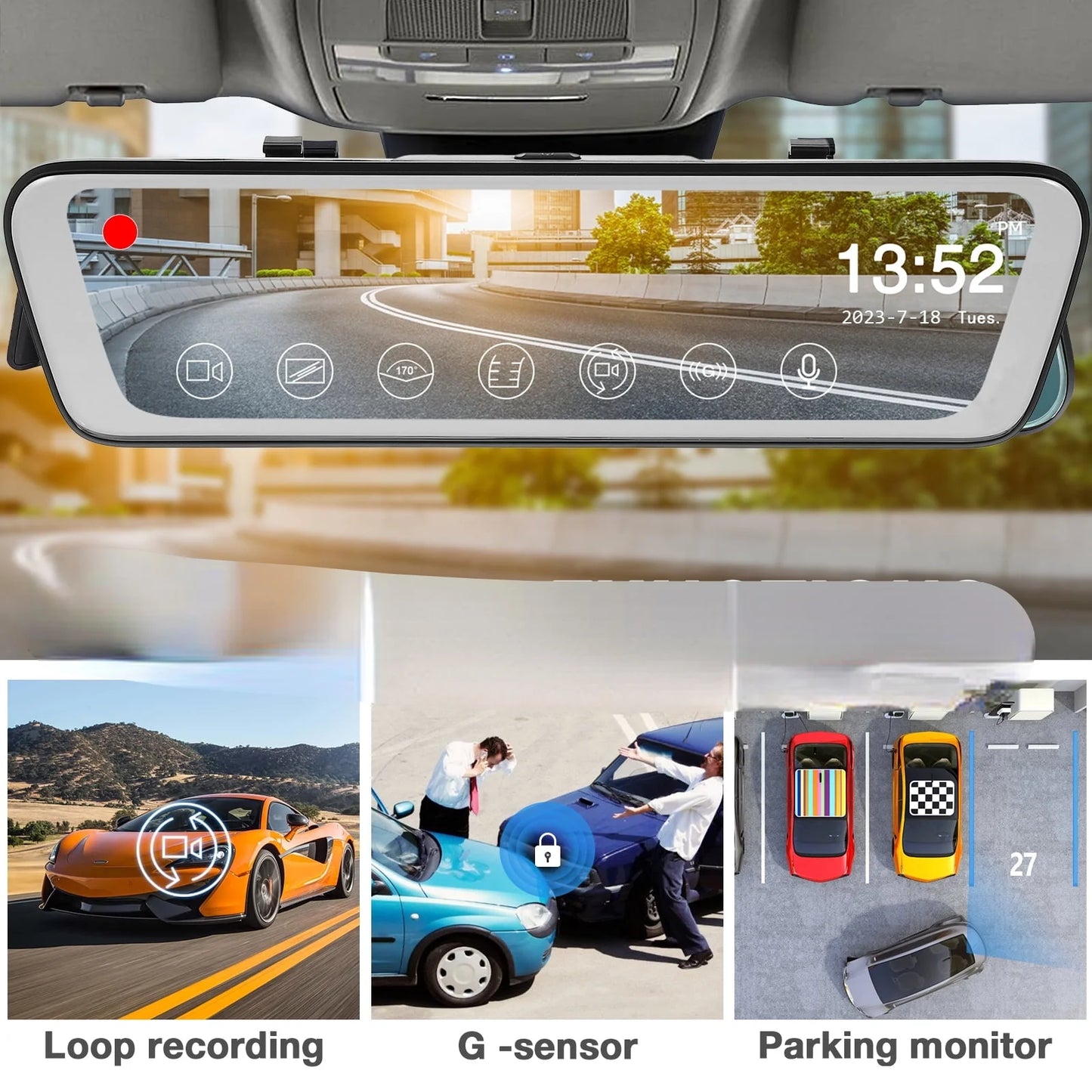 Cheefull Car Backup Camera Driving Camera Dash Recorder 1080P Front and Rear Vehicles Recorder Dash Camera