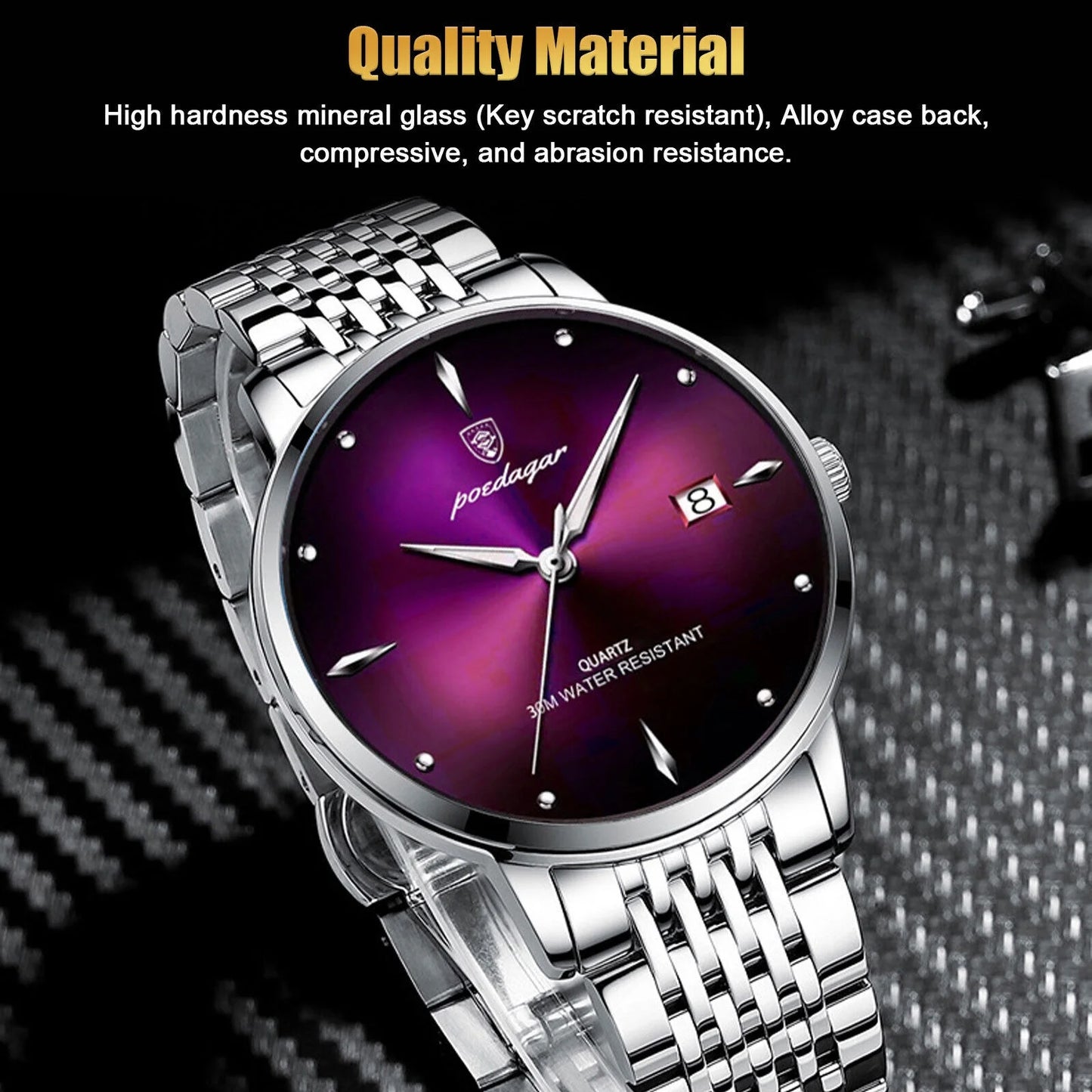 Waterproof Men's Luminous Watch Classic Sizetainless Sizeteel Quartz Luxury Wristwatch