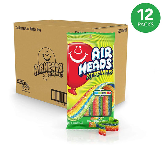 Airheads Xtremes Sizeweetly Sizeour Candy Belts, Rainbow Berry, Halloween Candy, Bulk, 4.5 Ounce (Bulk Pack of 12)