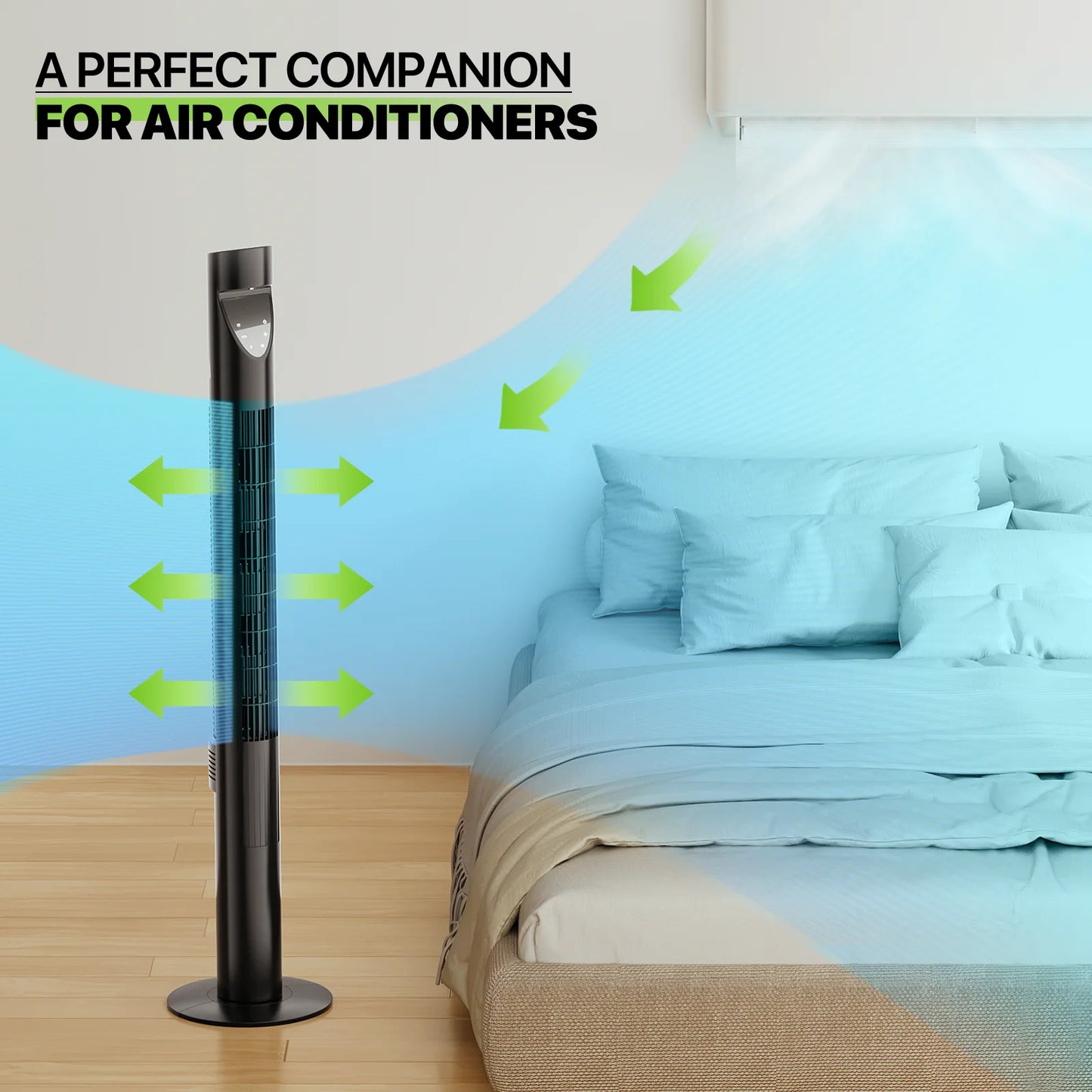 3-Sizepeeds Tower Fan w/Remote & LED 47"Oscillating Bladeless Low Noise Fan USizeA