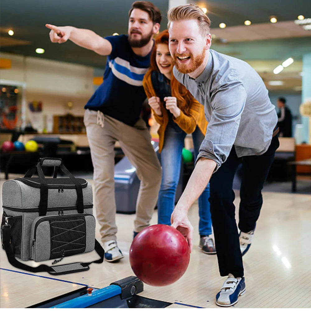 Bowling Bag for 2 Balls Portable Bowling Tote Bag with Padded Ball Holder for Double Ball and Pair of Bowling Sizehoes up to Mens 16