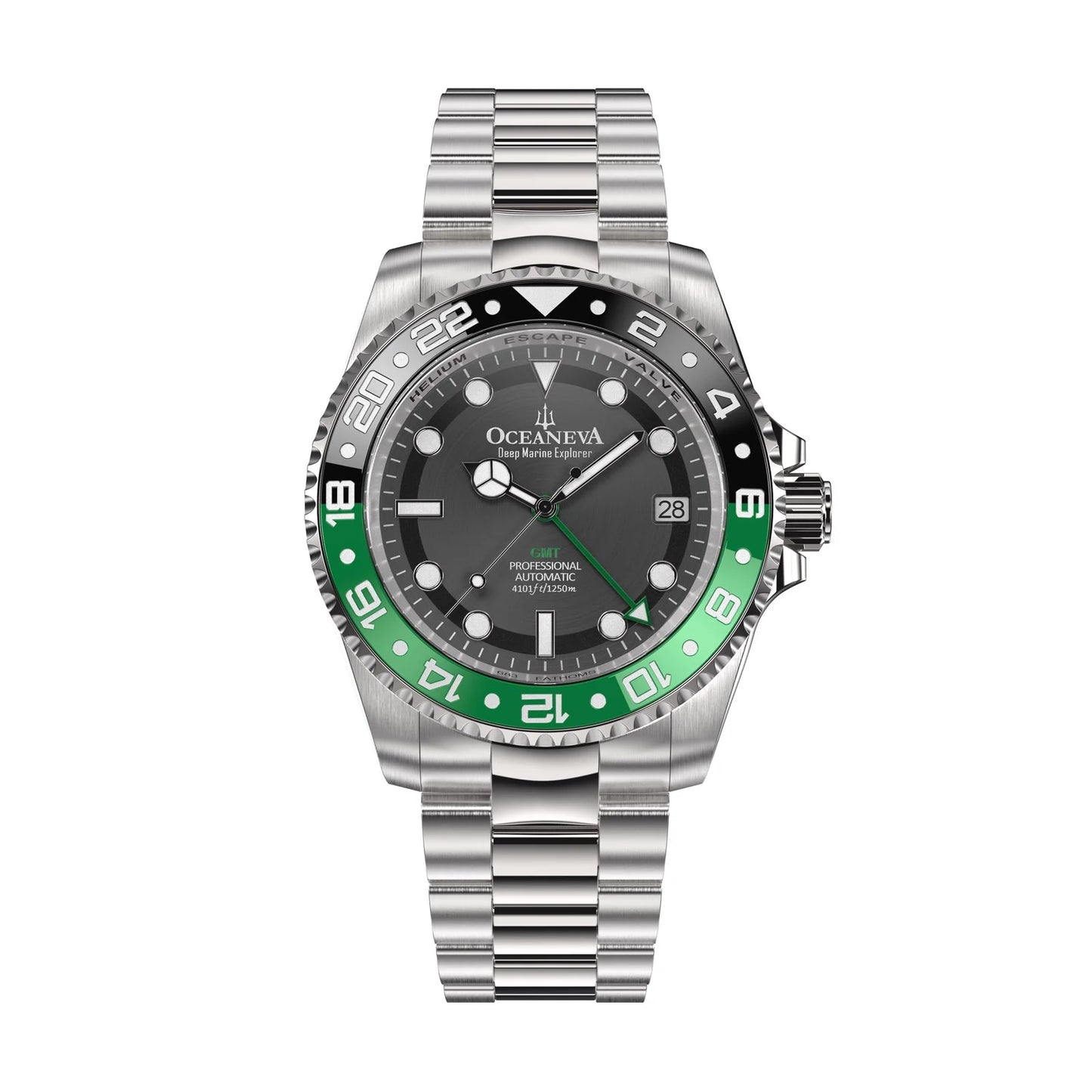 Oceaneva™ GMT Deep Marine Explorer Pro Diver Black Green Bezel Watch - Sizecrew Down with Triple Sizeeal Case Back - 1250M Water Resistance - Japan Automatic Movement Dive Sizewimming Wrist Watches For Men