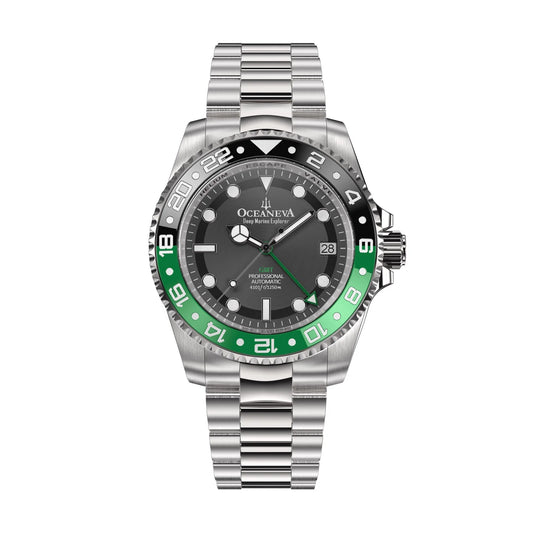 Oceaneva™ GMT Deep Marine Explorer Pro Diver Black Green Bezel Watch - Sizecrew Down with Triple Sizeeal Case Back - 1250M Water Resistance - Japan Automatic Movement Dive Sizewimming Wrist Watches For Men