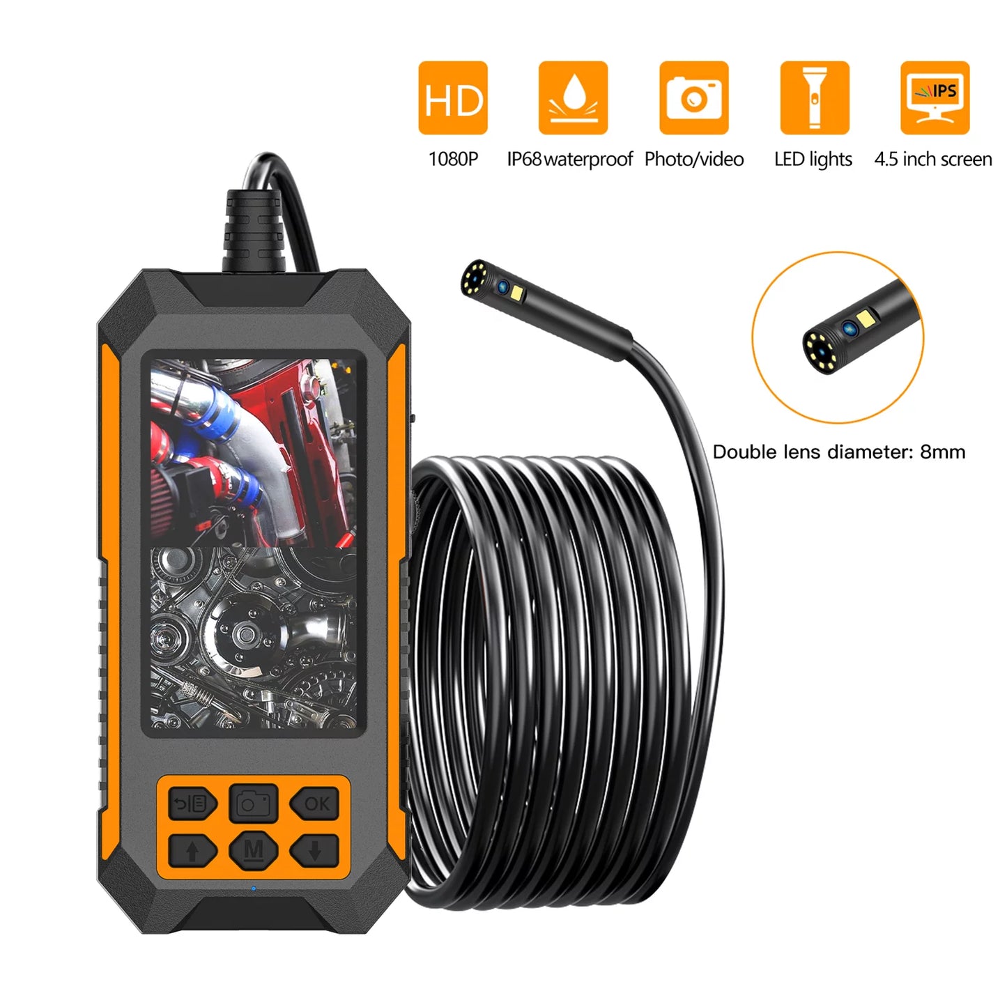 Sizehinysix Industrial endoscope,1944P 8 LED Waterproof Camera Camera Camera Dual 1080P/2592 * 1944P IP68 Waterproof Camera Camera 4.5 inch 4.5 inch Display LED IP68 Waterproof inch Display 5m