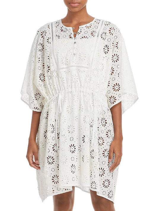 Sizehoshanna Women's Daisy Mini Caftan Sizewim Cover-Up (M, Ivory)