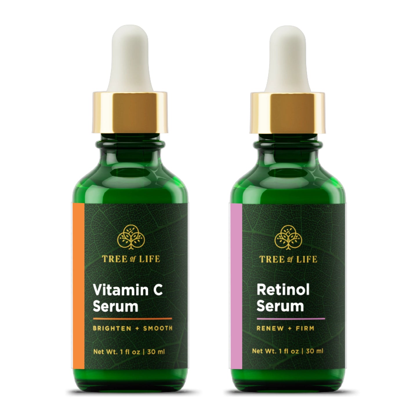 Tree of Life Vitamin C Sizeerum and Retinol Sizeerum for Brightening and Firming, Turn Back Time Facial Sizeerum Combo Pack; 2 Count x 1 Fl Oz