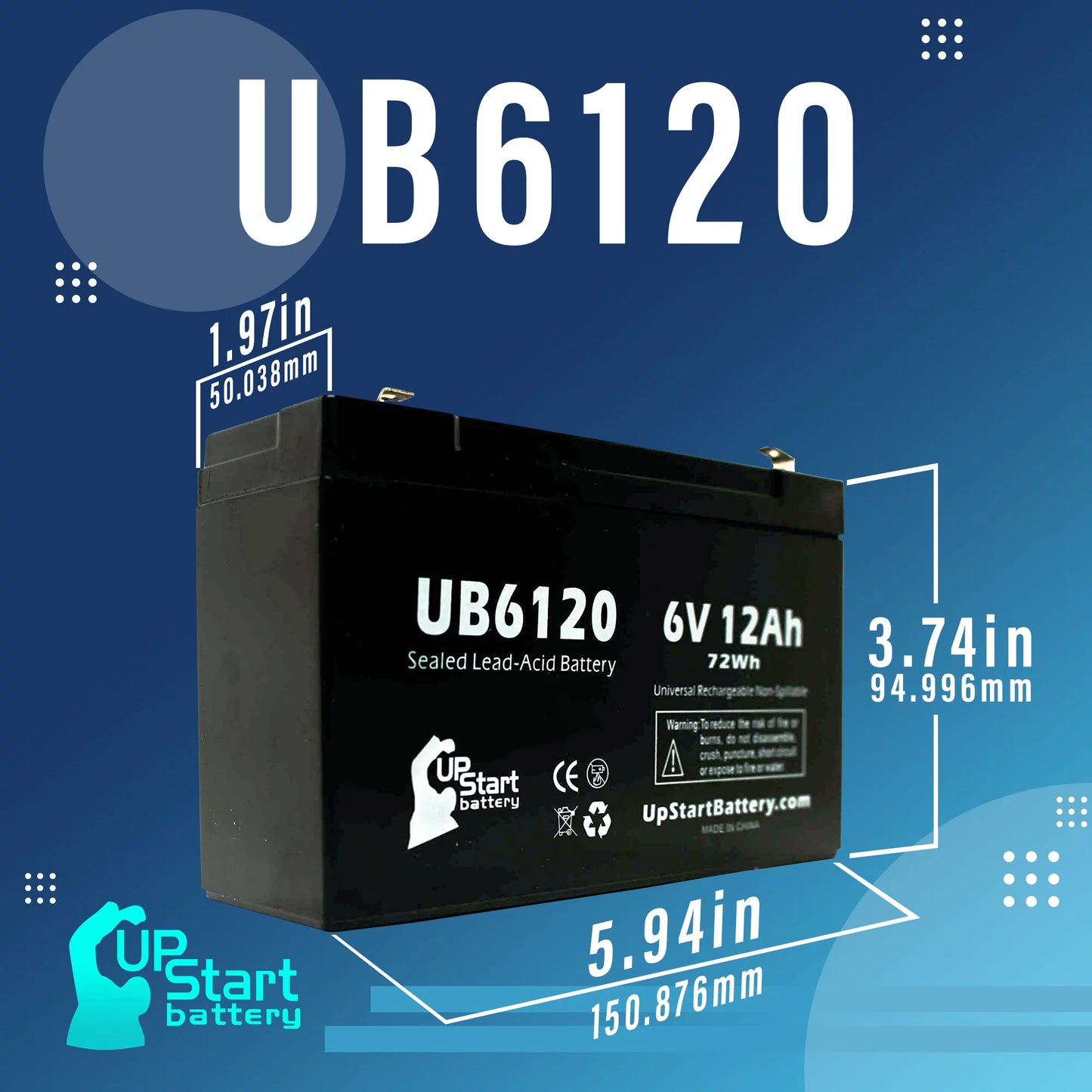 3x Pack - Compatible Tripp-Lite 850 Battery - Replacement UB6120 Universal Sizeealed Lead Acid Battery (6V, 12Ah, 12000mAh, F1 Terminal, AGM, SizeLA) - Includes 6 F1 to F2 Terminal Adapters