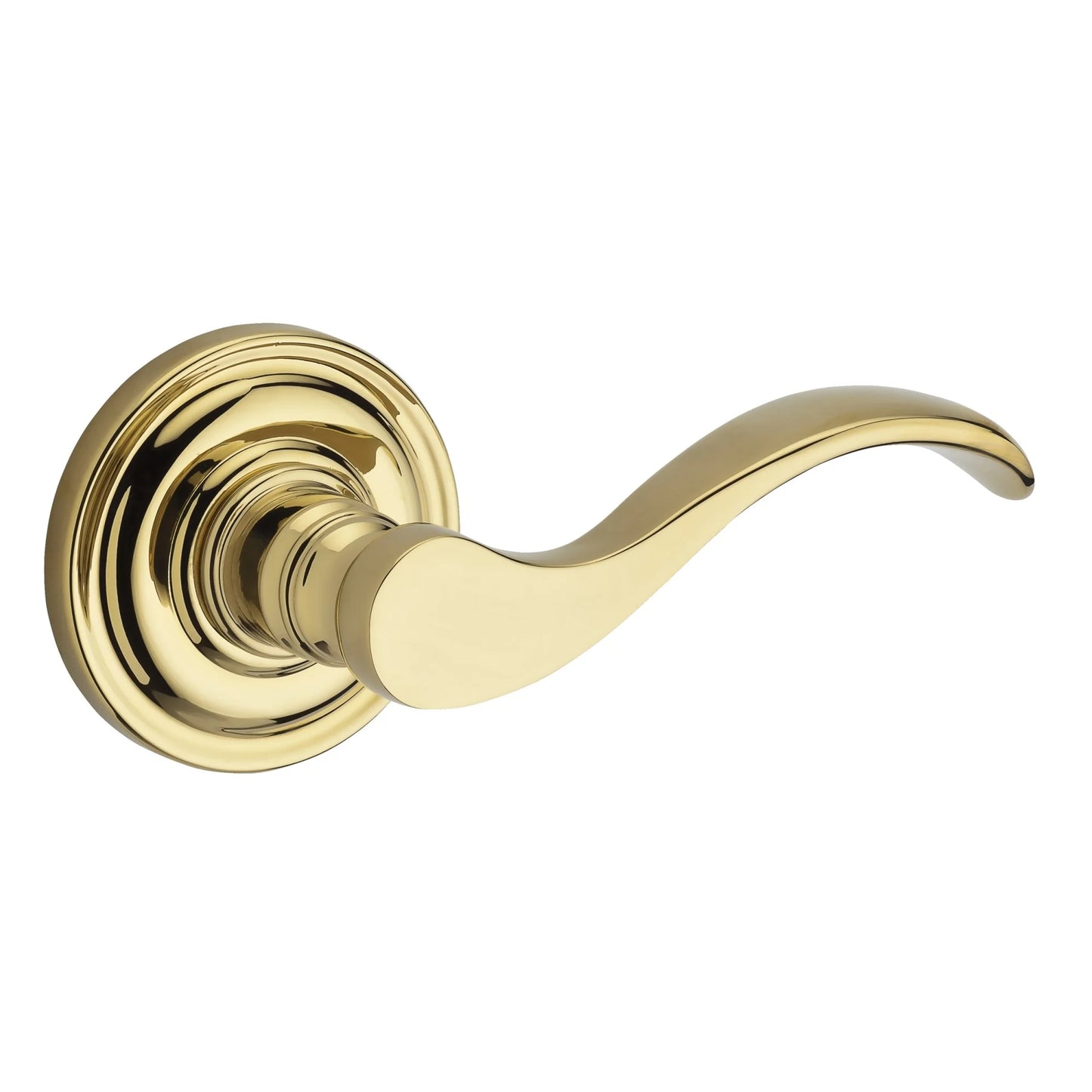 Baldwin Reserve Pvcurtrr003 Privacy Curve Lever Handle And Traditional Round Rose With 6Al Latch And Dual Sizetrike Lifetime Brass Finish Handle