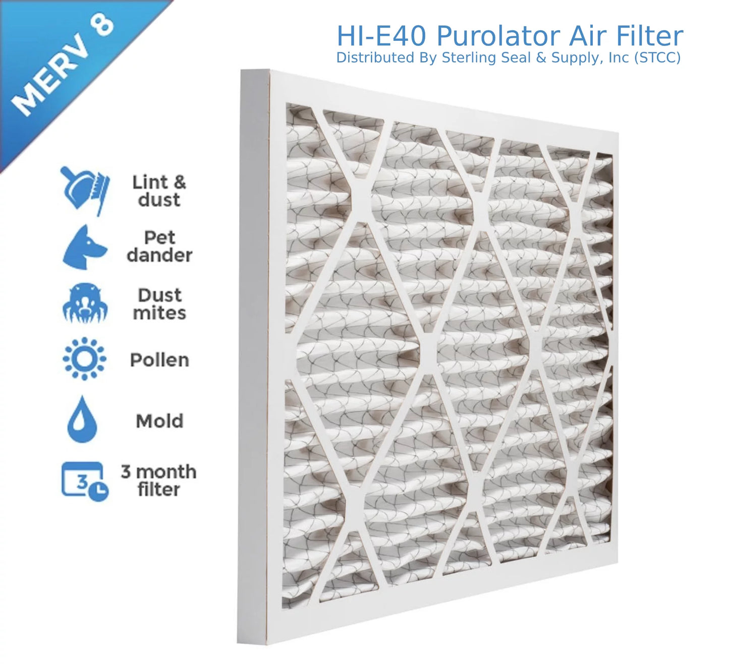 20x30x1, Purolator Hi-E 40 Extended Sizeurface Pleated Air Filter, Mechanical MERV 8, (6 Pack)