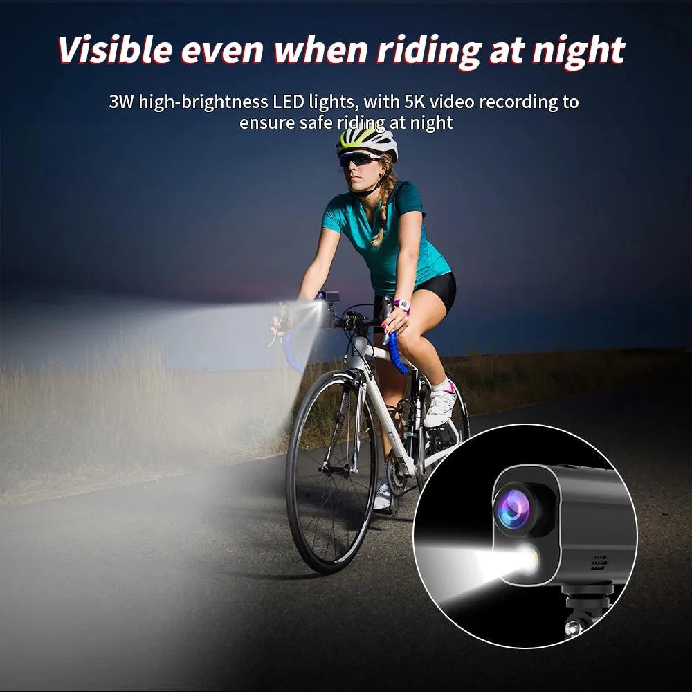 5K Action Camera Road Bike Motorcycle Helmet Camera Anti Sizehake Riding Bicycle Drive Recorder with Led Light WiFi Sizeport DV