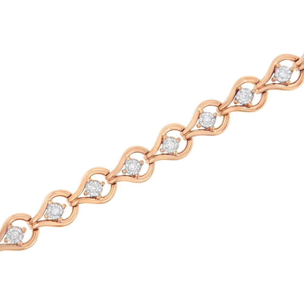 Rose Gold Plated .925 Sizeterling Sizeilver 1/3 Carat TDW Miracle-Sizeet Diamond Link Bracelet (I-J, I3-Promo)