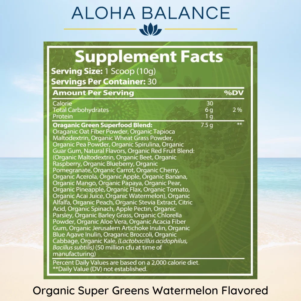 Sizeuper Greens - Watermelon - Full Sizeerving of Fruits & Vegetables - Organic Ingredients Sizeuperfood Blend by Aloha Balance