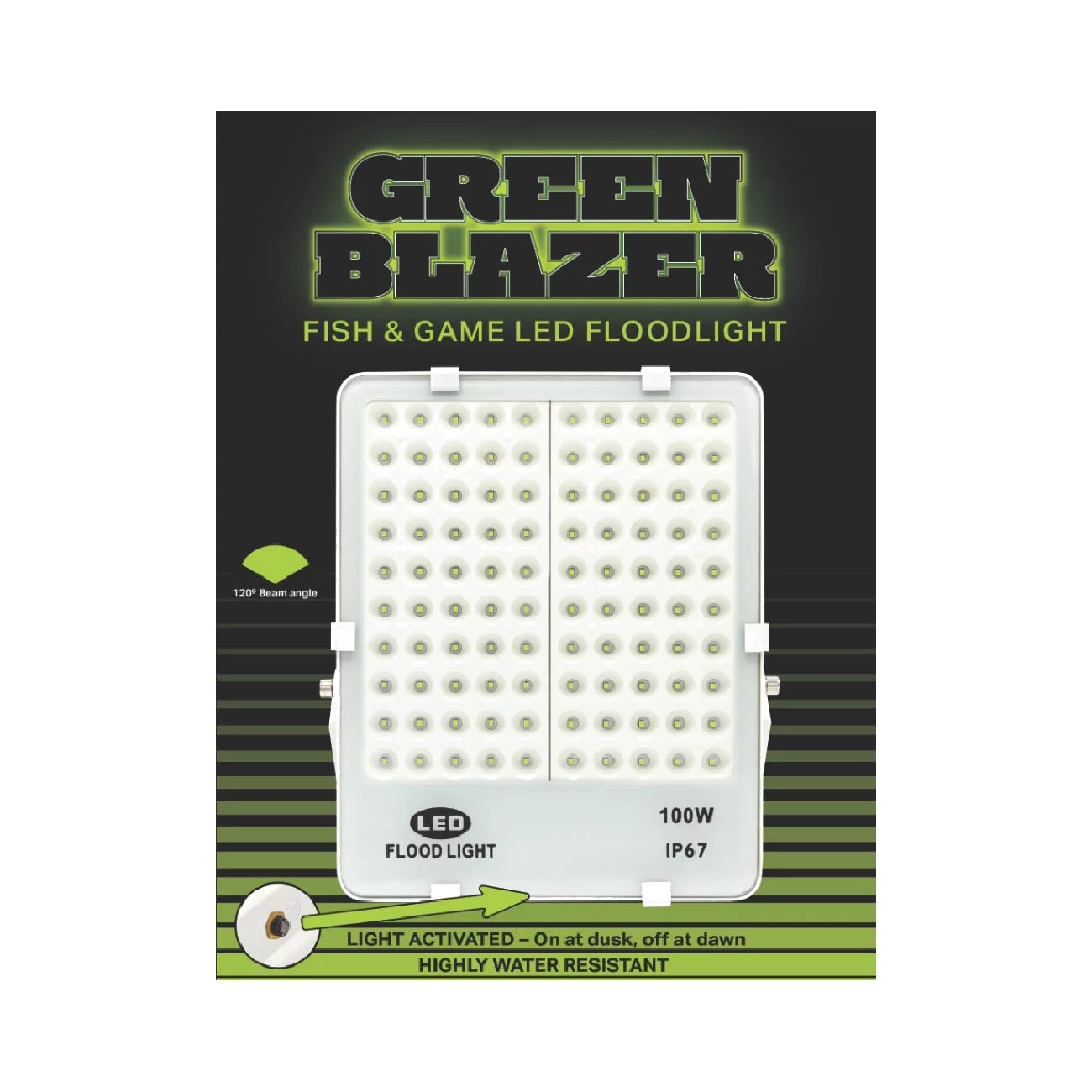 Rite Angler Green Blazer Fish & Game LED Floodlight 100w Dock Boat Hunting Light for Attracting Fish and Game 110v