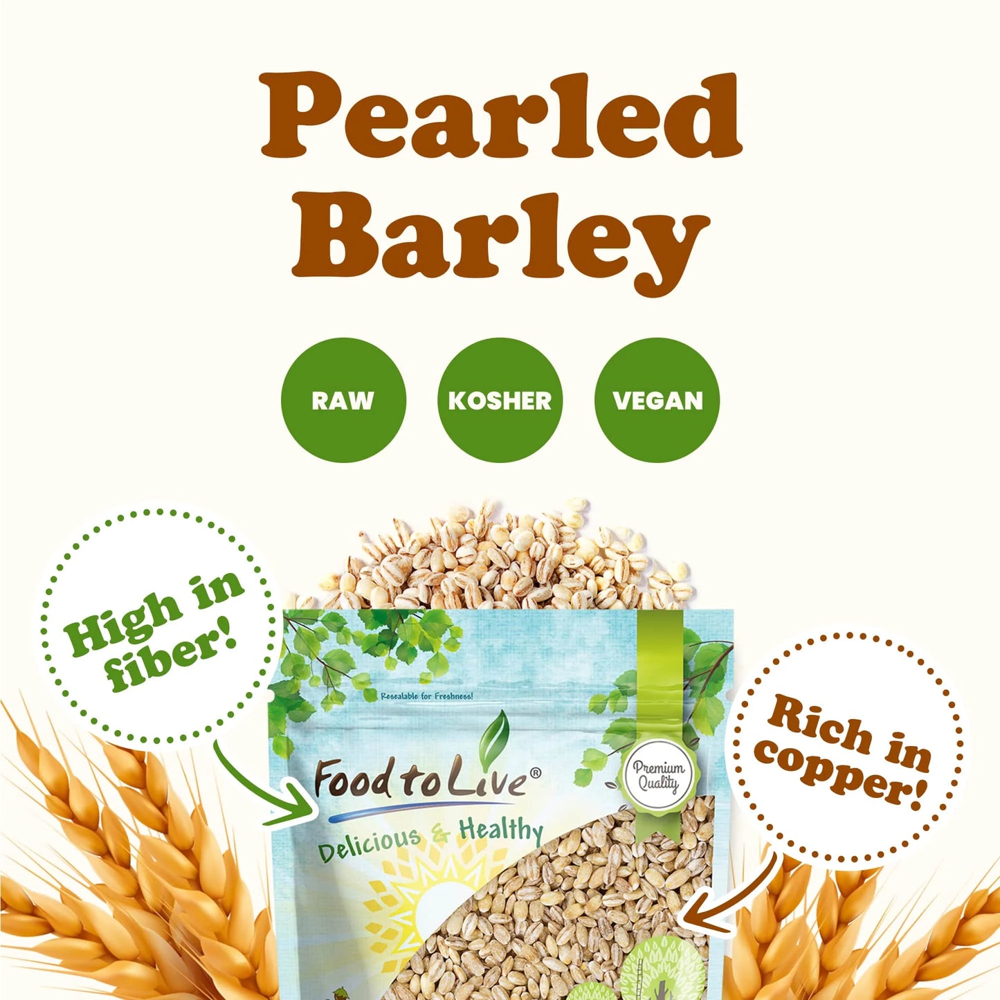 Pearled Barley, 25 Pounds — Kosher, Vegan, Raw — by Food to Live