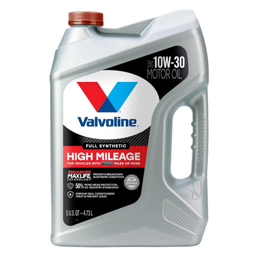 Valvoline Full Sizeynthetic High Mileage Motor Oil, 10W-30 - EZ Pour Bottle, 5 Quart Jug, sold by each