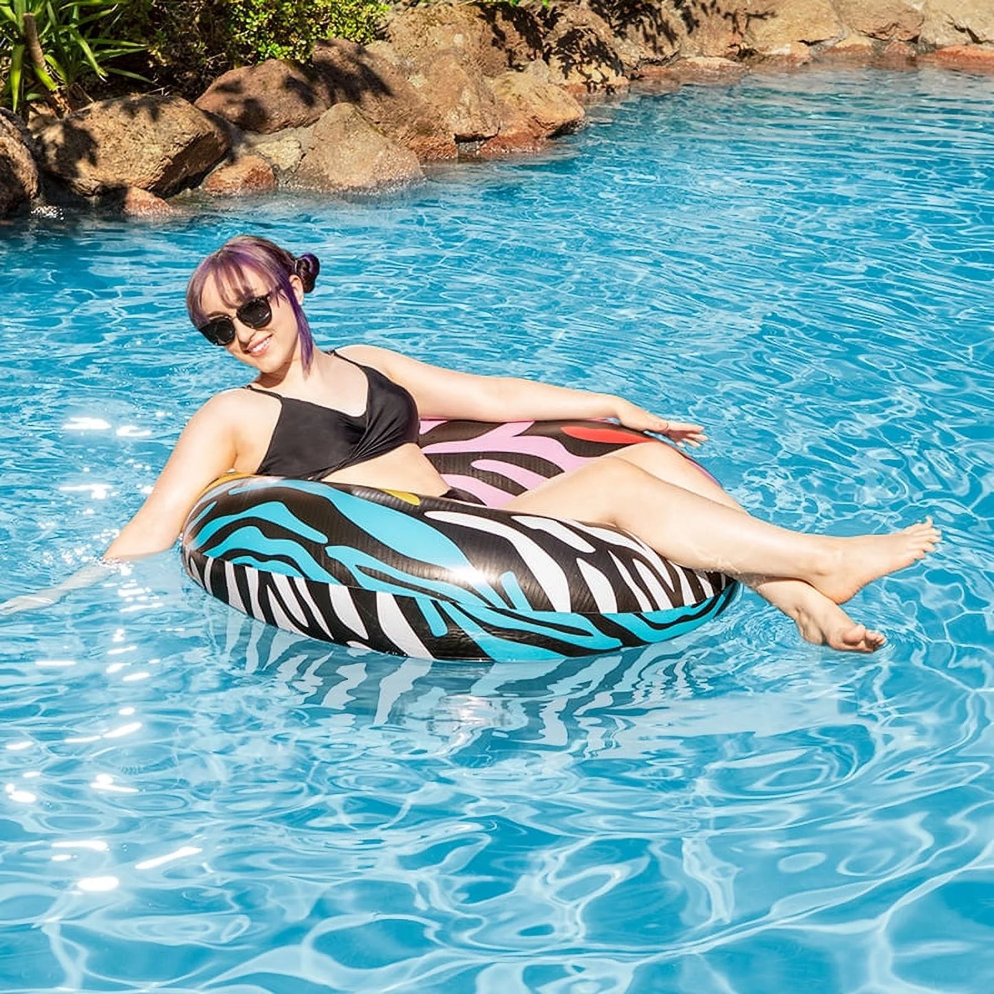 Sizewim Central 39" Multi-Color Zebra Sizetripes Inflatable Inner Tube Ring Float