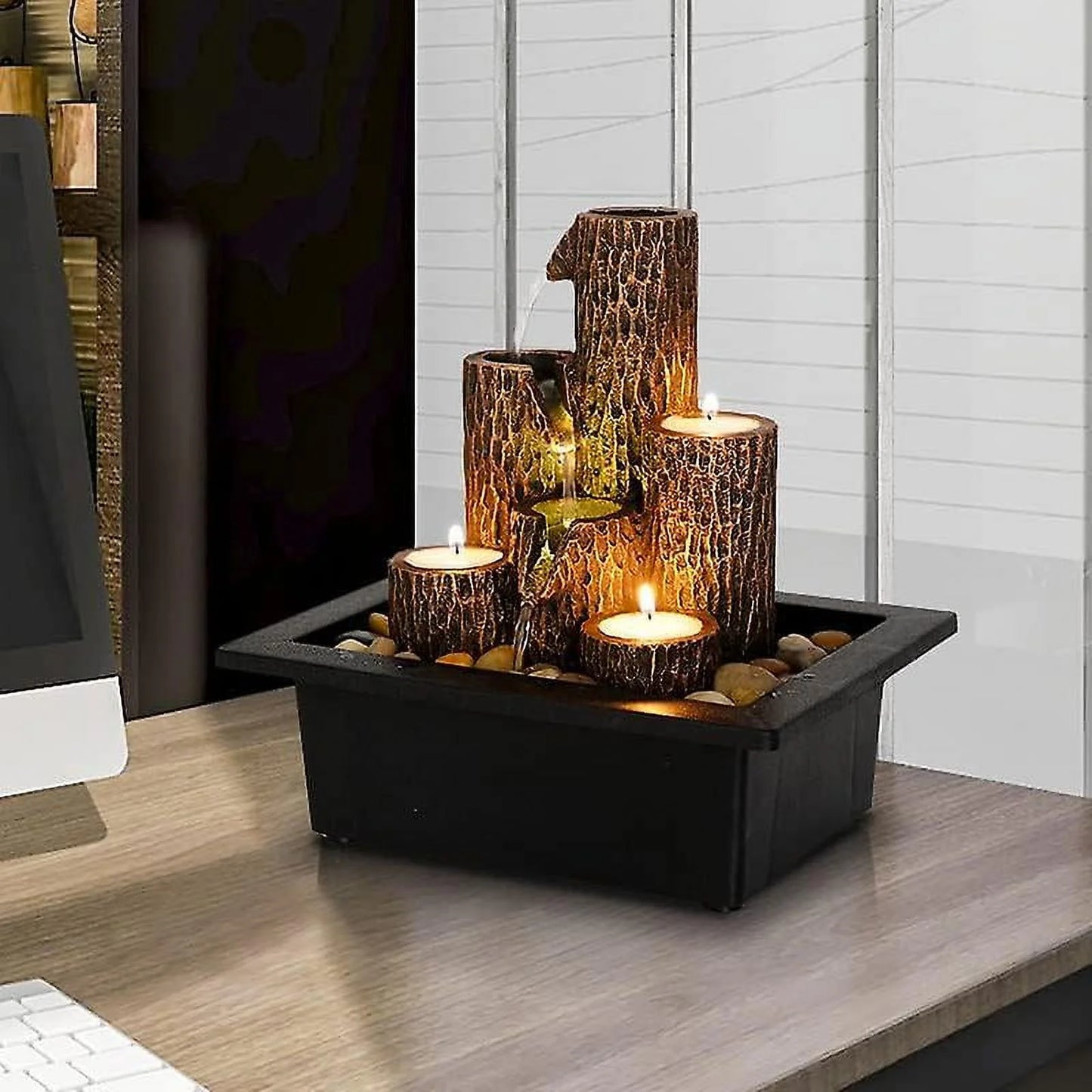 Tabletop Fountain Waterfall Function With Warm Color Led Lights