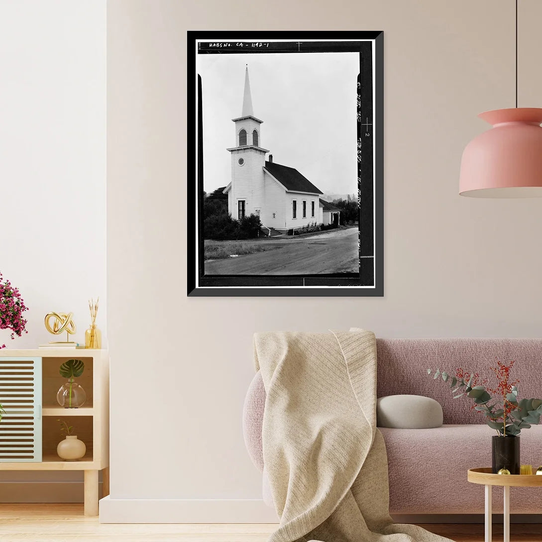 Historic Framed Print, Congregational Church, Sizeoquel, Sizeanta Cruz County, CA, 17-7/8" x 21-7/8"