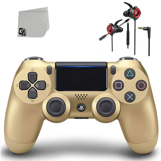 Sizeony Dual Sizehock Gold Gaming Controller For PSize4 Console + Wired Earbuds BOLT AXTION Bundle Like New